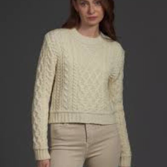 Aran Sweater Market Cream Cable Knit 100% Merino Wool Sweater M - Picture 2 of 13
